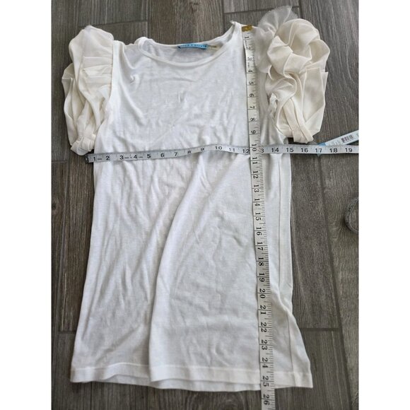 Nwt Alice&Oliva Cream Cotton Blend  Top W/ Puff/ Ruffled Silk Short Sleeves Sz S - Picture 7 of 7